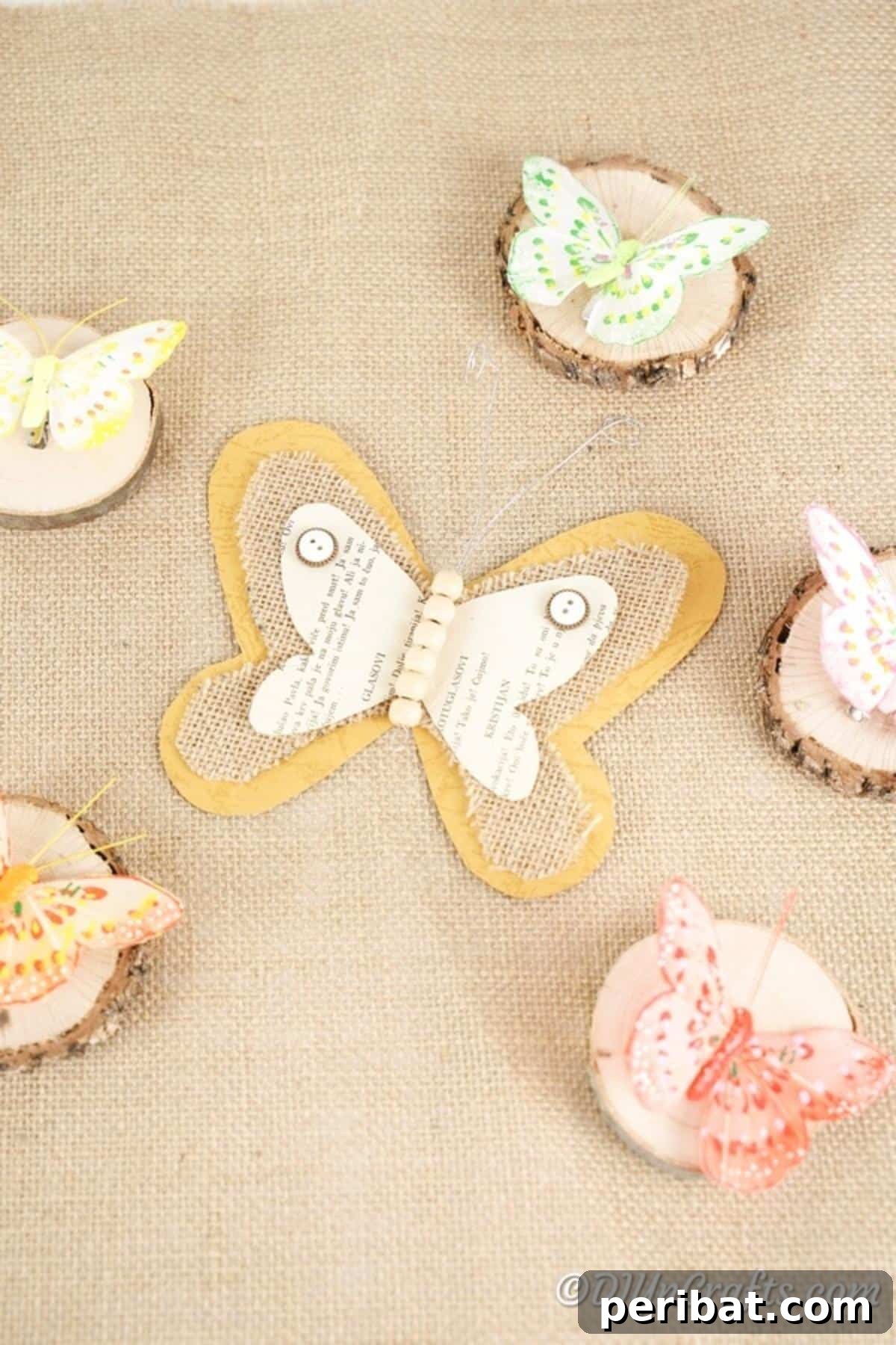 Whimsical Rustic Burlap Butterfly 3 Burlap butterfly on a larger piece of burlap
