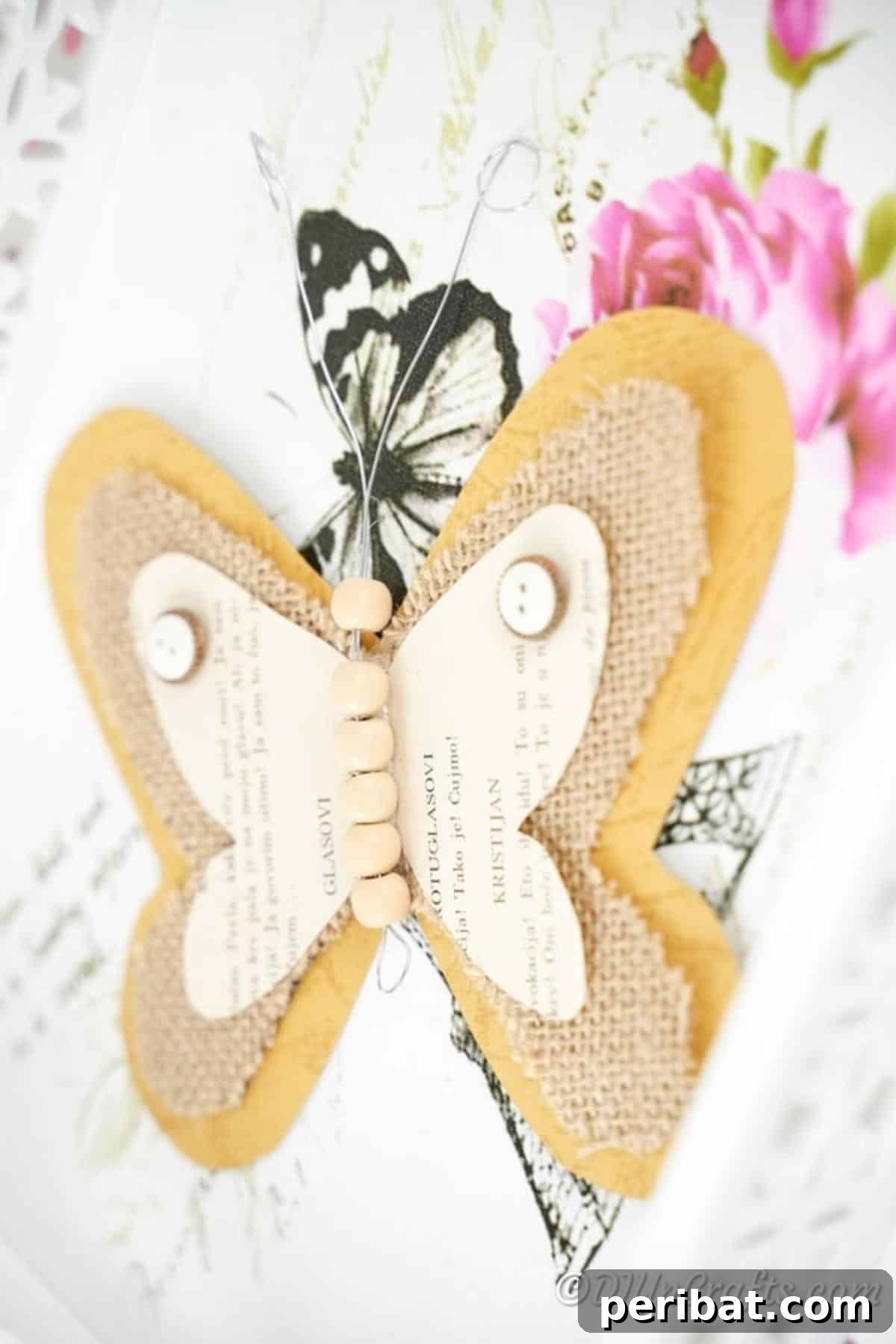 Whimsical Rustic Burlap Butterfly 5 Burlap butterfly on butterfly print paper
