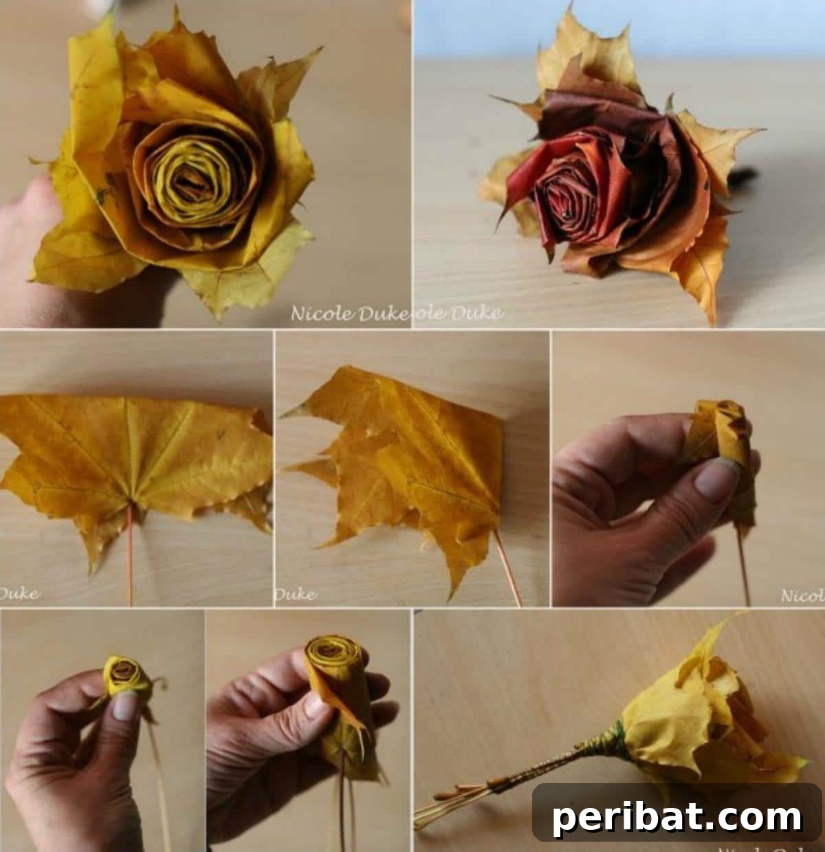 Creative DIY Maple Leaf Roses in 6 Easy Steps collage, showcasing the beauty of handmade autumn flowers.