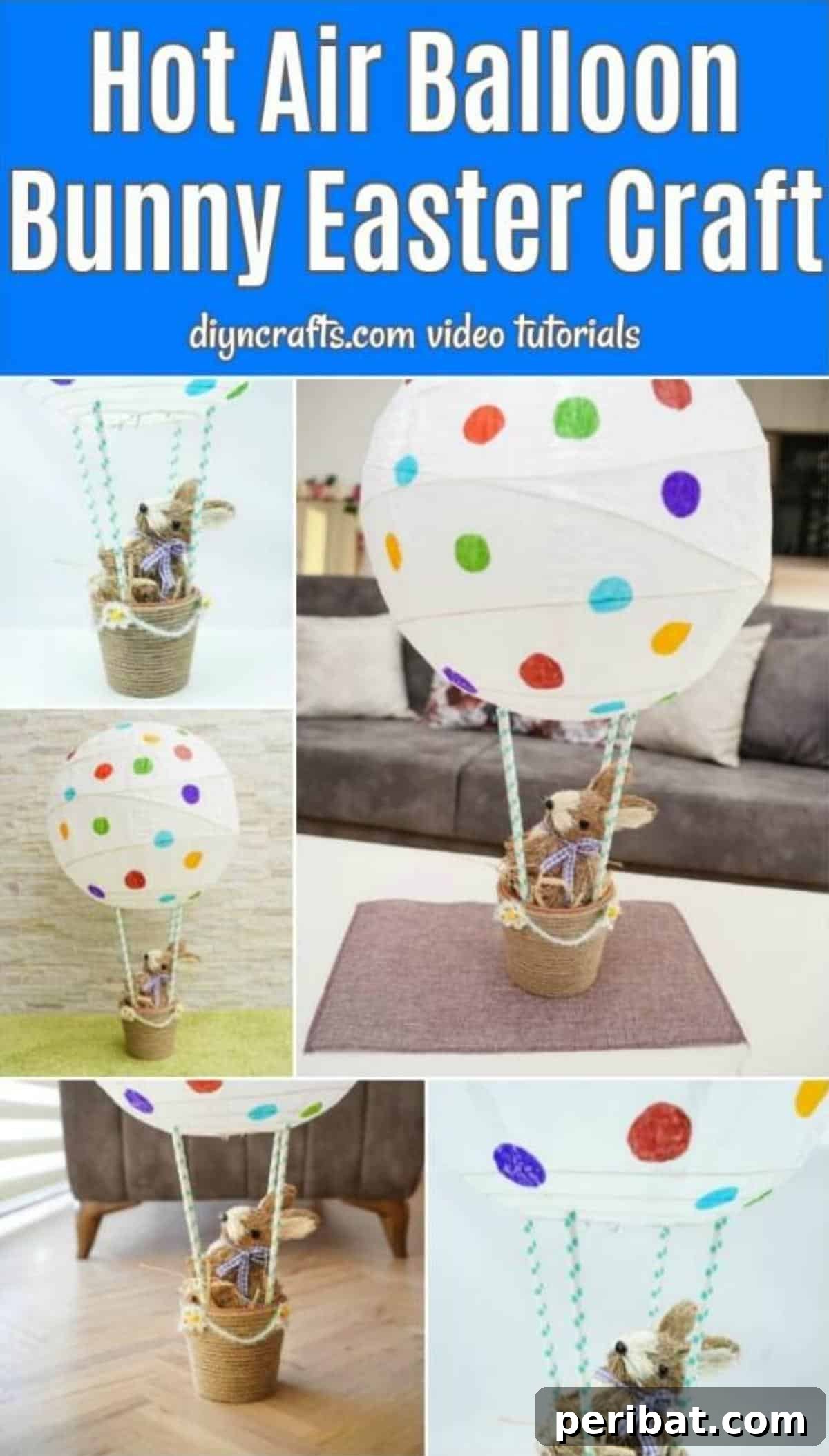 Hoppy Hot Air Balloon Easter Craft 2 Hot air balloon bunny basket collage showing different angles of the craft