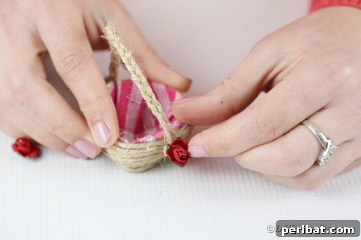 Gluing artificial flowers to egg carton
