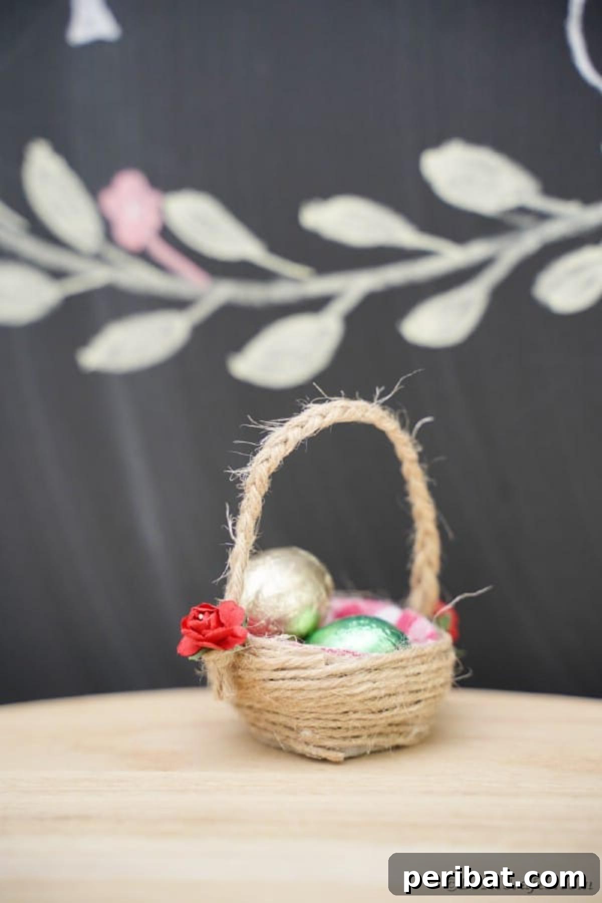 Egg crton basket in front of chalkboard
