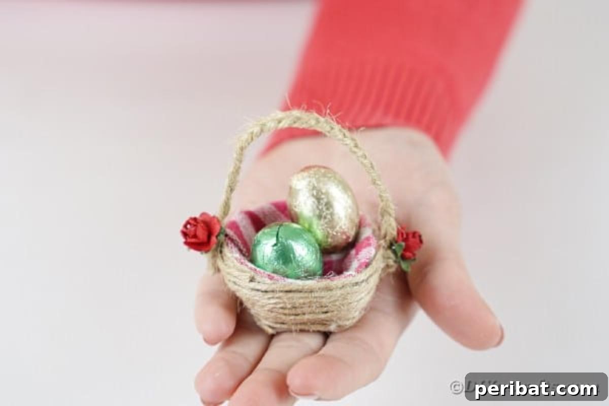 Mini easter basket in a womans hand
