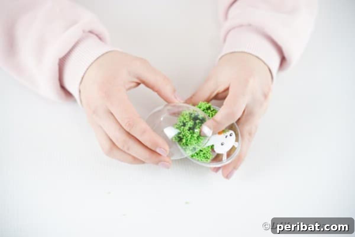 Adorable Easter Bunny Egg Craft Printable 11 Add moss and bunny inside plastic egg