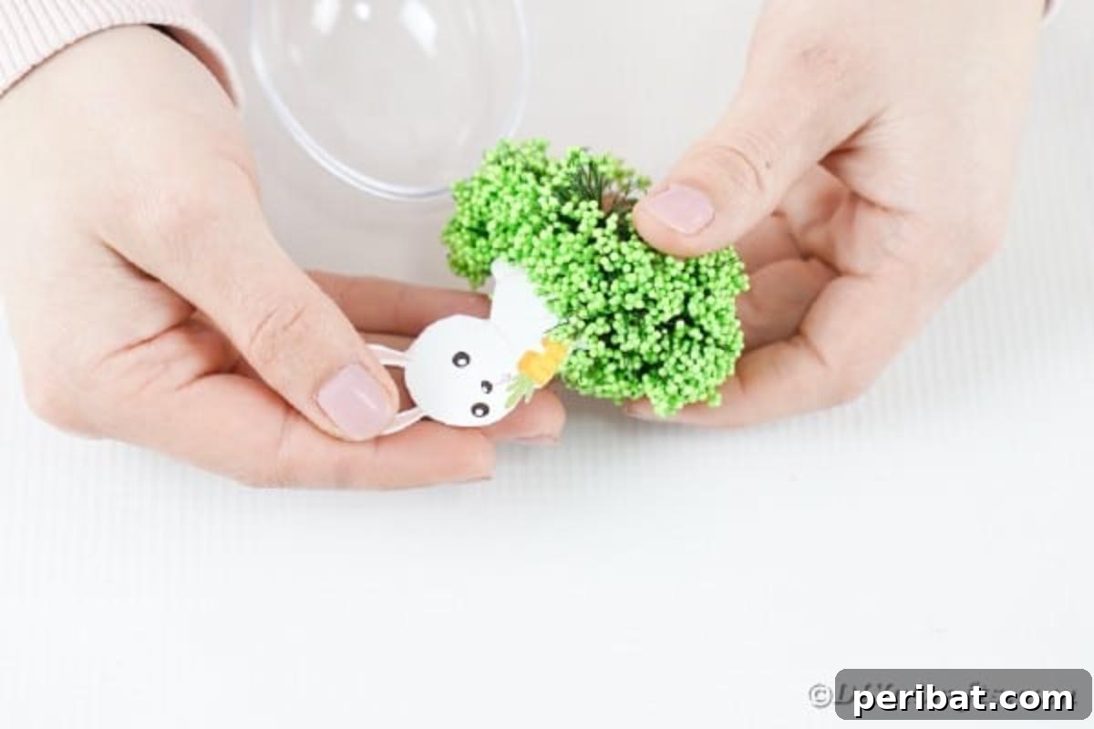 Adorable Easter Bunny Egg Craft Printable 10 Gluing paper bunny to moss