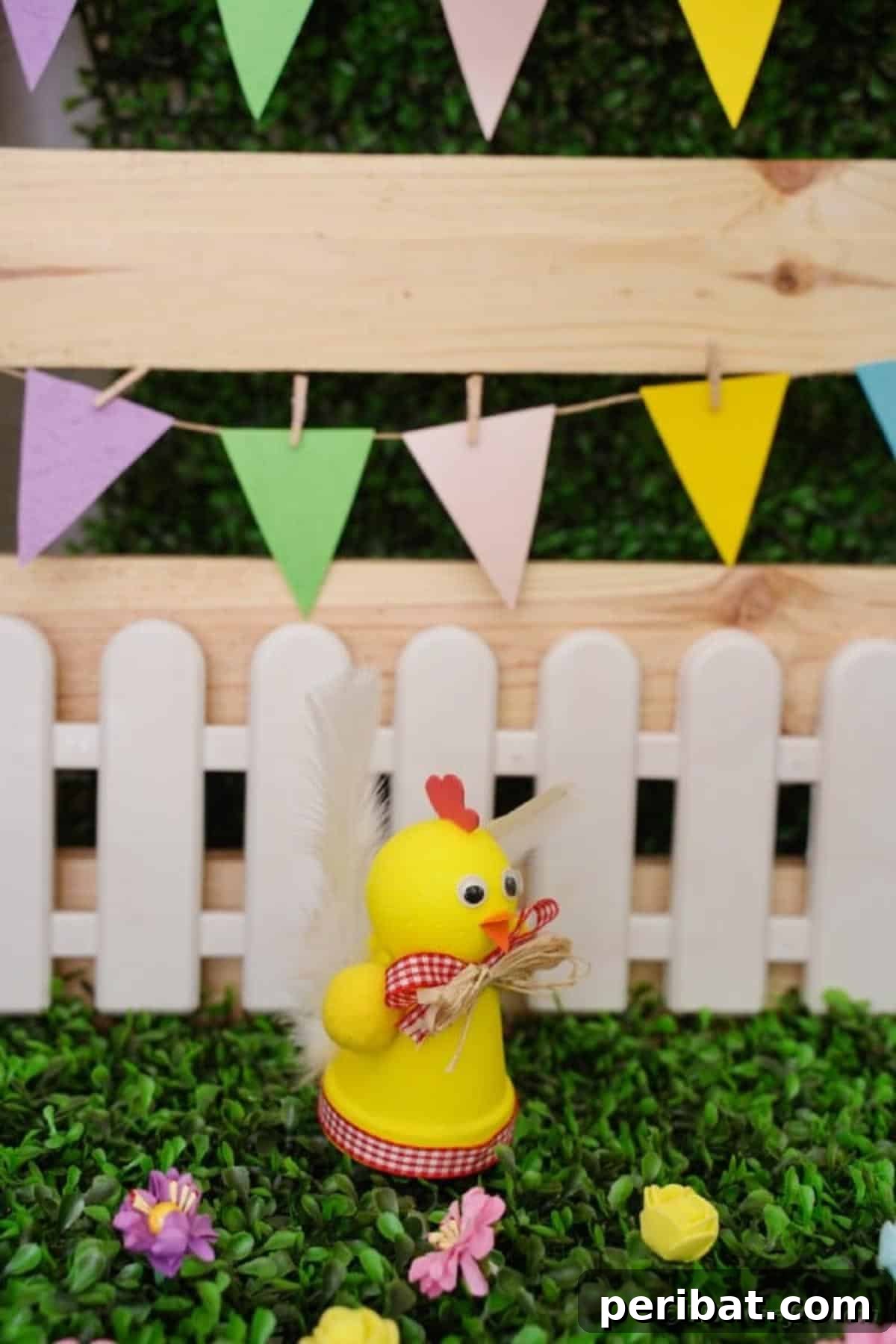 Whimsical Upcycled Hen Planter for Easter Decor 5 Chicken planter craft in front of white fence, ideal for spring decor