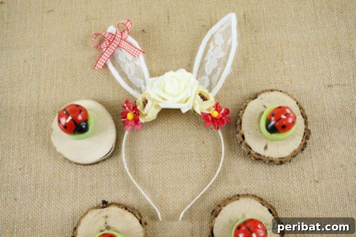 Handmade Easter bunny headband crafted with lace and burlap
