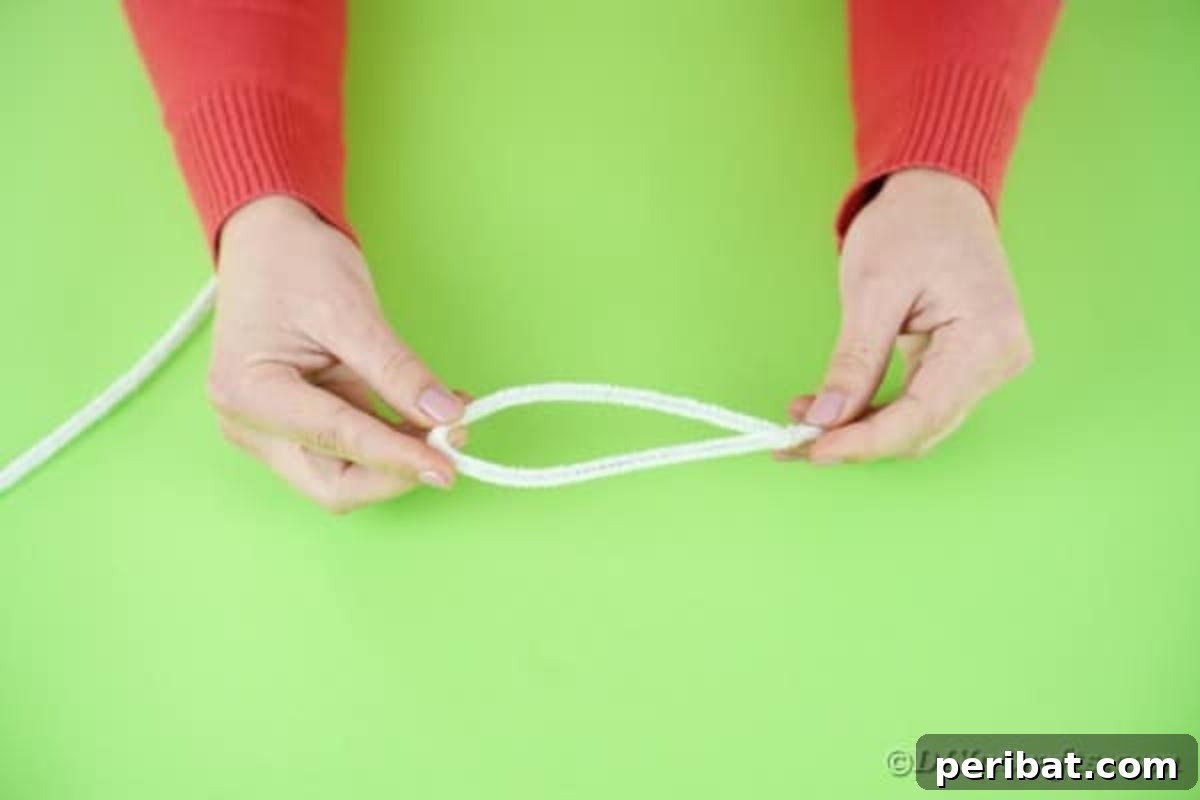 Folding a pipe cleaner into a bunny ear shape