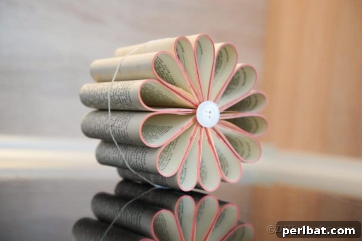 Old Book Garden Blooms 4 Old book page flower on table