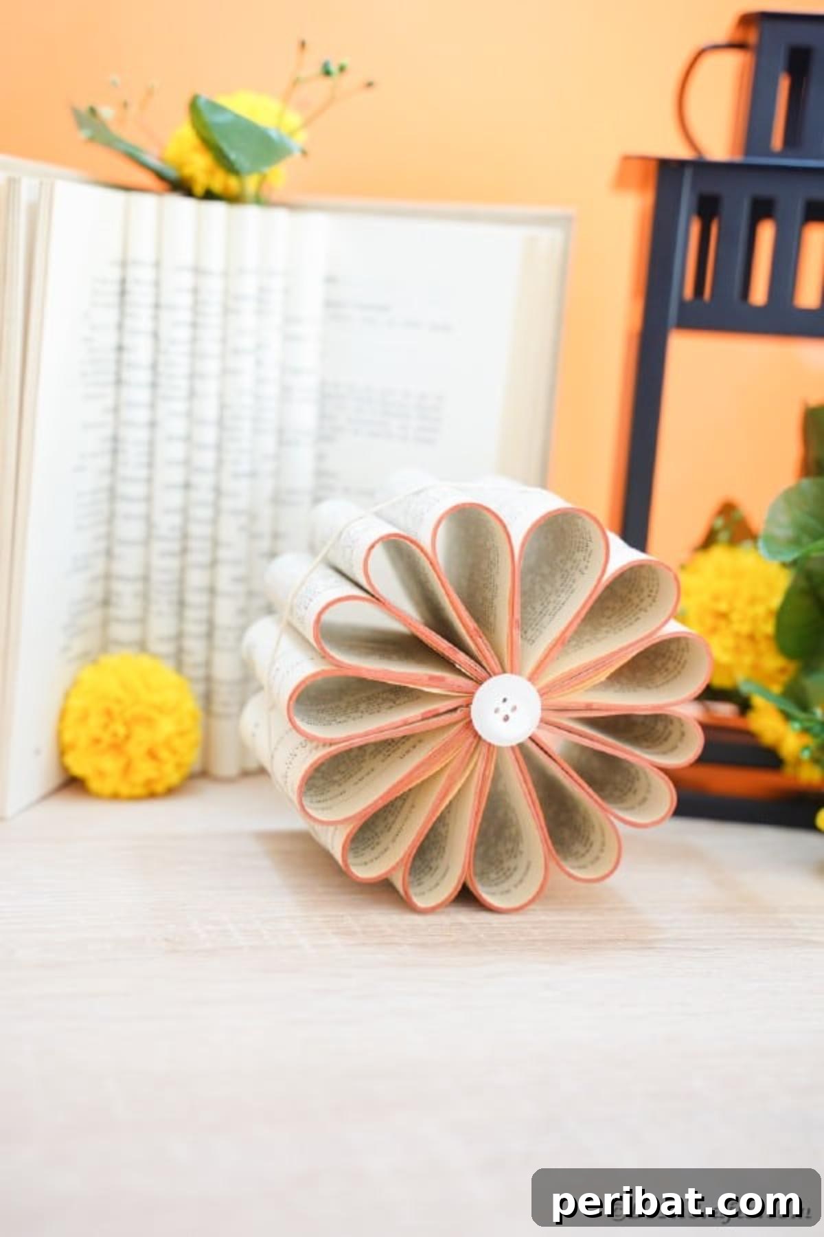 Old Book Garden Blooms 6 Old book page flower by black lantern