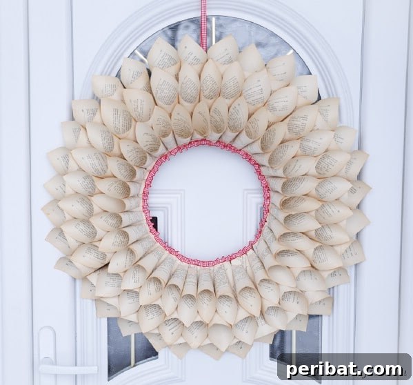 Old book wreath on door