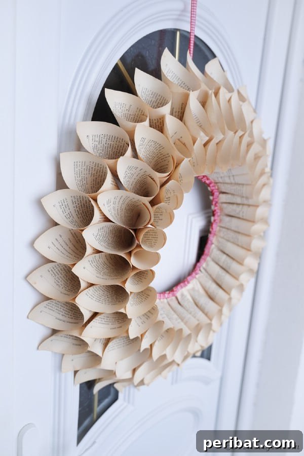 Aged Book Wreath Craft: Complete Video How-To 6 Wreath on front door