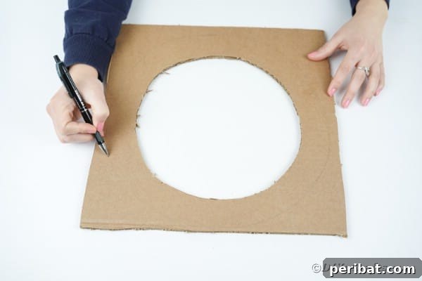 Aged Book Wreath Craft: Complete Video How-To 8 Tracing a wreath on cardboard