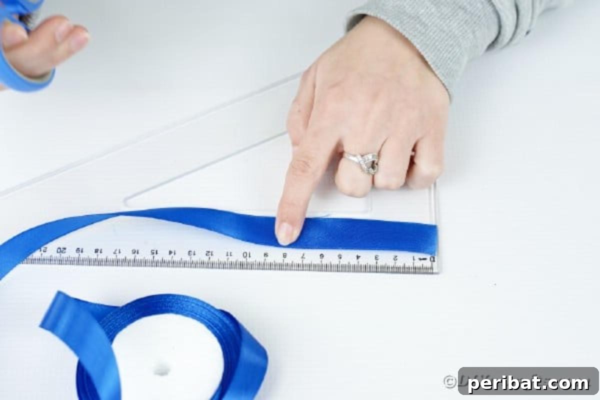 Shimmering Disc Curtain Tie-Backs 11 Measuring out blue ribbon