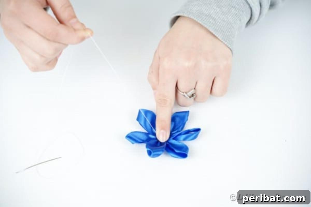 Shimmering Disc Curtain Tie-Backs 14 Attaching blue ribbon pieces together