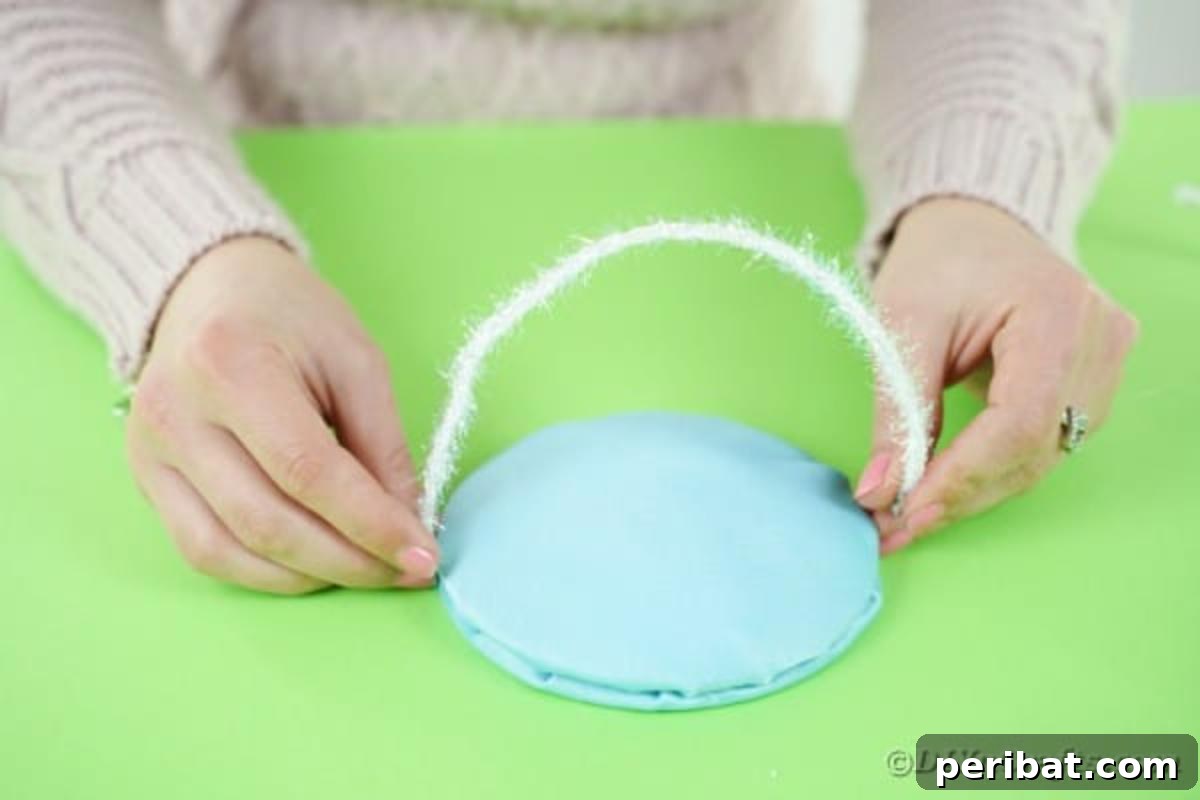 DIY CD Pincushion Basket: Upcycle Tutorial 13 Gluing ribbon handle in place