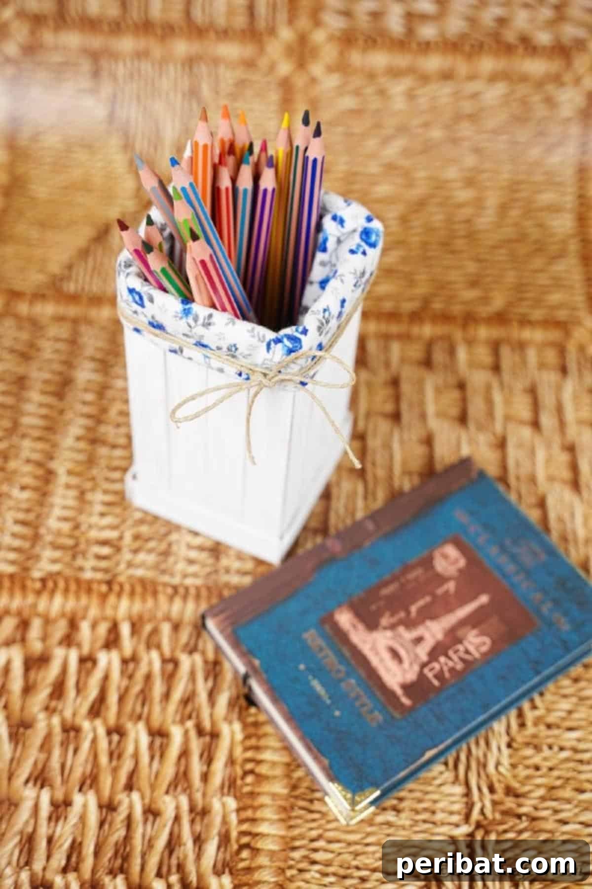 Craft Your Own Milk Carton Organizer Tutorial 3 craft stick pencil case on wooden mat