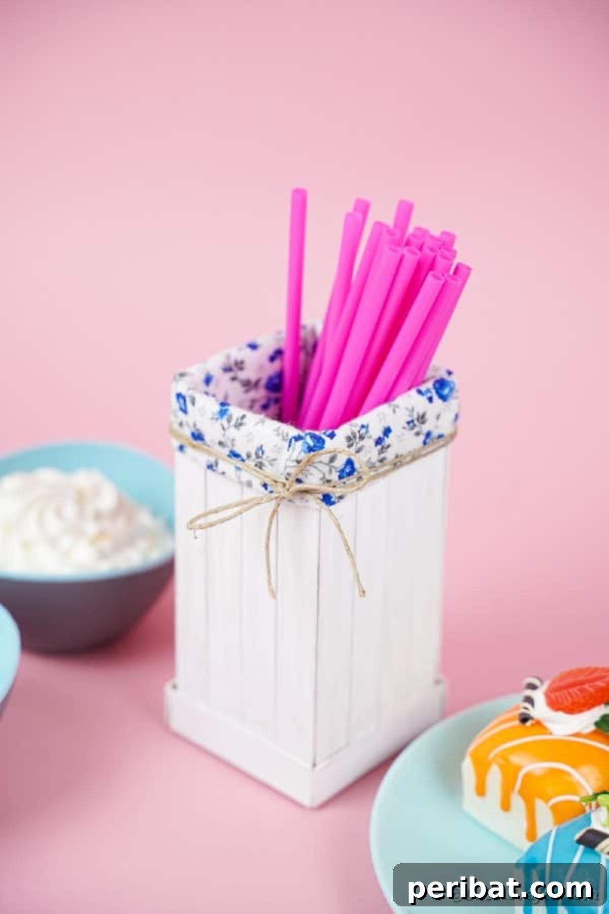 Craft Your Own Milk Carton Organizer Tutorial 5 Milk carton organizer on pink background