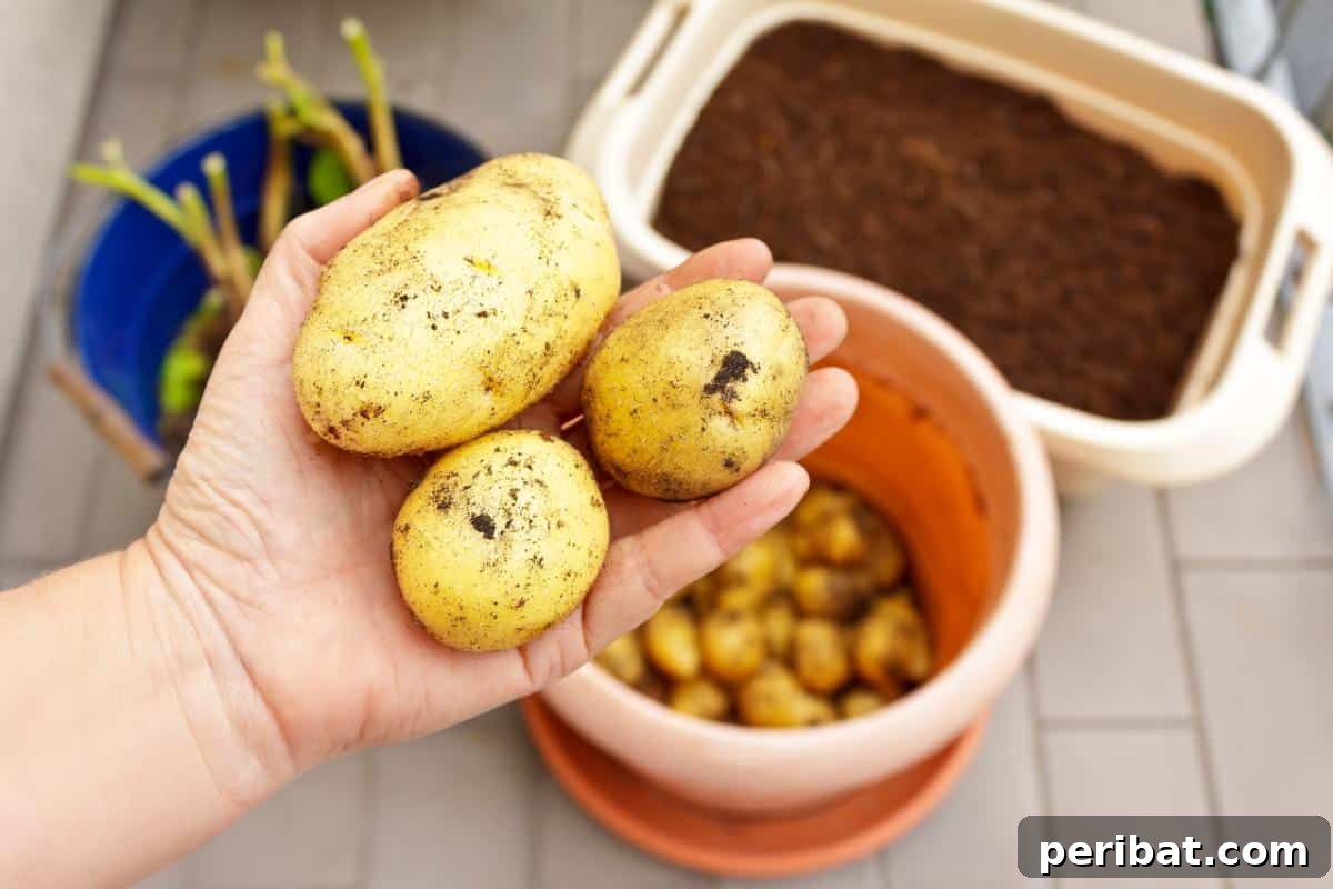 A hand holding three potatoes, illustrating a staple vegetable that requires specific preparation to be frozen successfully.