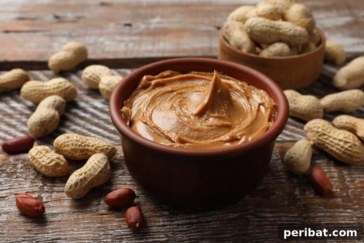 A bowl of organic peanut butter, demonstrating that even spreads can be frozen to extend their natural shelf life.