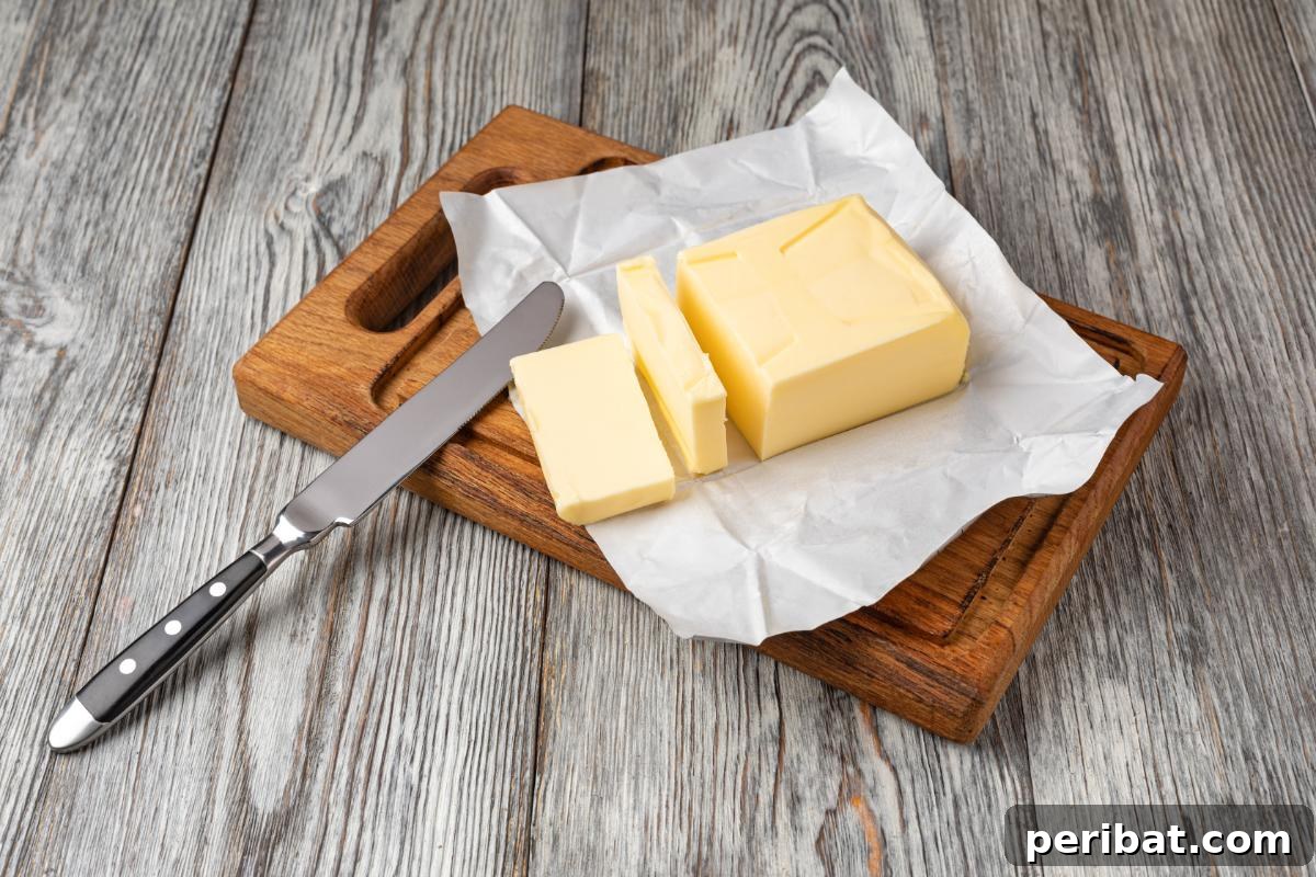Sliced butter on a wooden cutting board, illustrating a common kitchen staple that benefits from freezer storage.