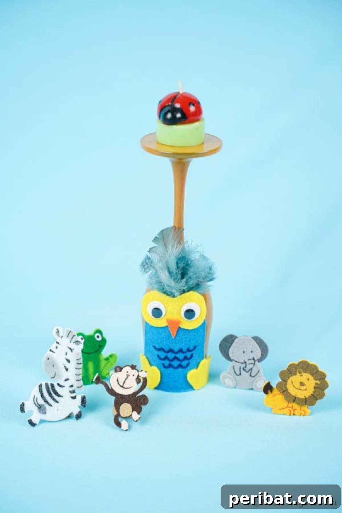Craft Your Own Adorable Wine Glass Owl 19 Wine glass owl with ladybug on top