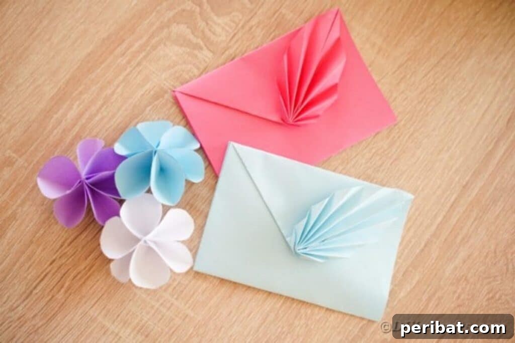 Elegant Origami Envelopes: A DIY Paper Craft Video Tutorial 19 Origami envelope on wooden table