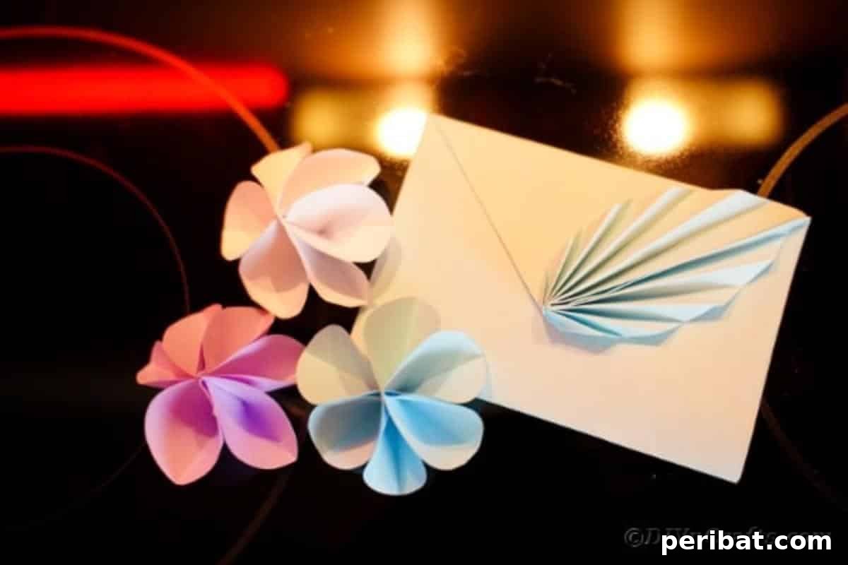 Elegant Origami Envelopes: A DIY Paper Craft Video Tutorial 4 Origami envelope with flowers on table