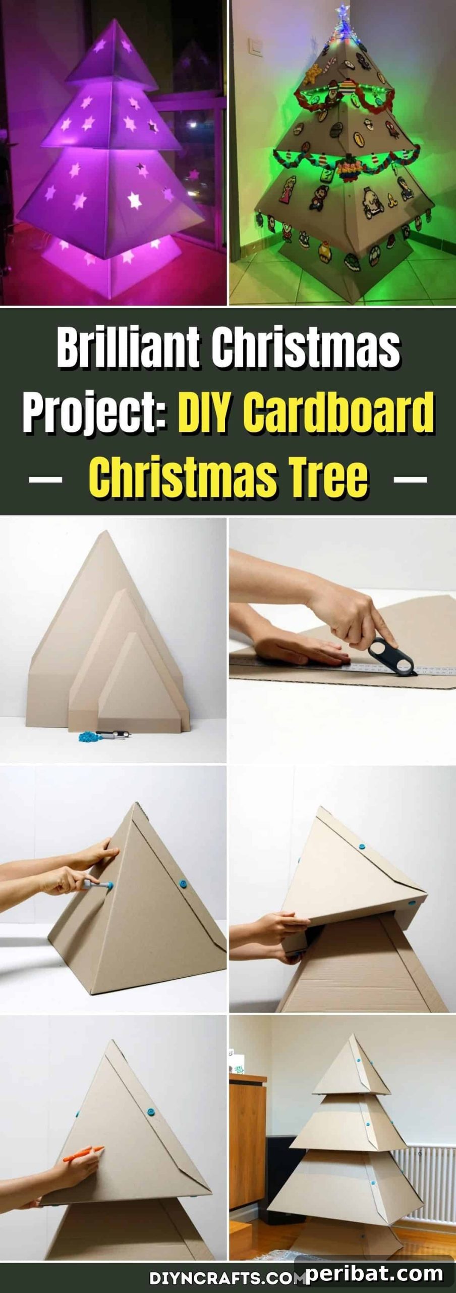 Brilliant Christmas Project: DIY Cardboard Christmas Tree - A sustainable and minimalist solution for holiday decor, showcasing a beautifully decorated cardboard tree.