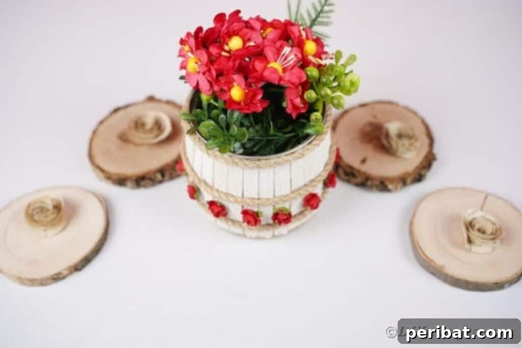 Pegged Tin Pot & Storage 33 Clothespin organizer can adorned with simple greenery, a minimalist decor piece