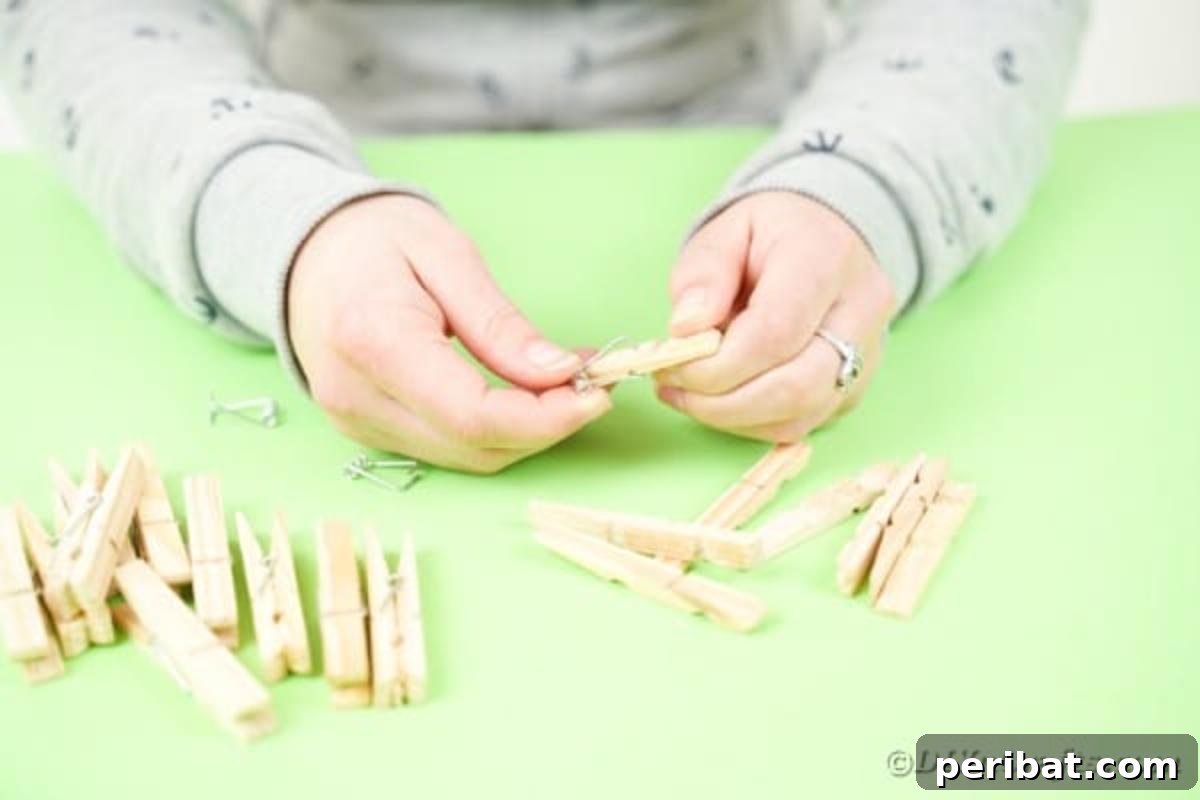 Pegged Tin Pot & Storage 10 Separating clothespins into individual wooden pieces