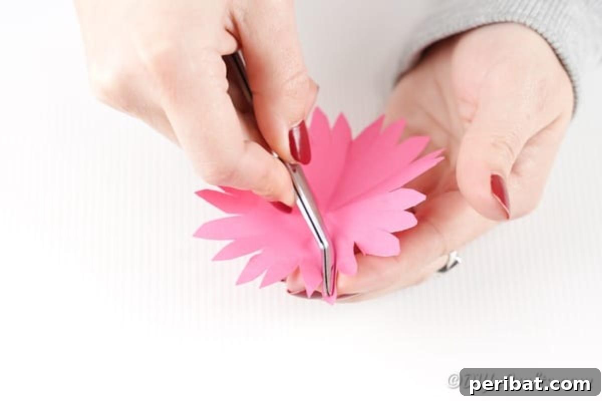 Crimping the edges of paper flower