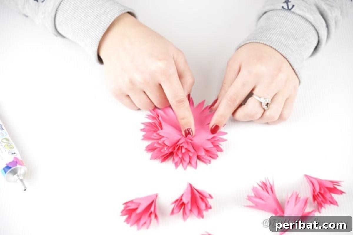 Gluing paper together for flower