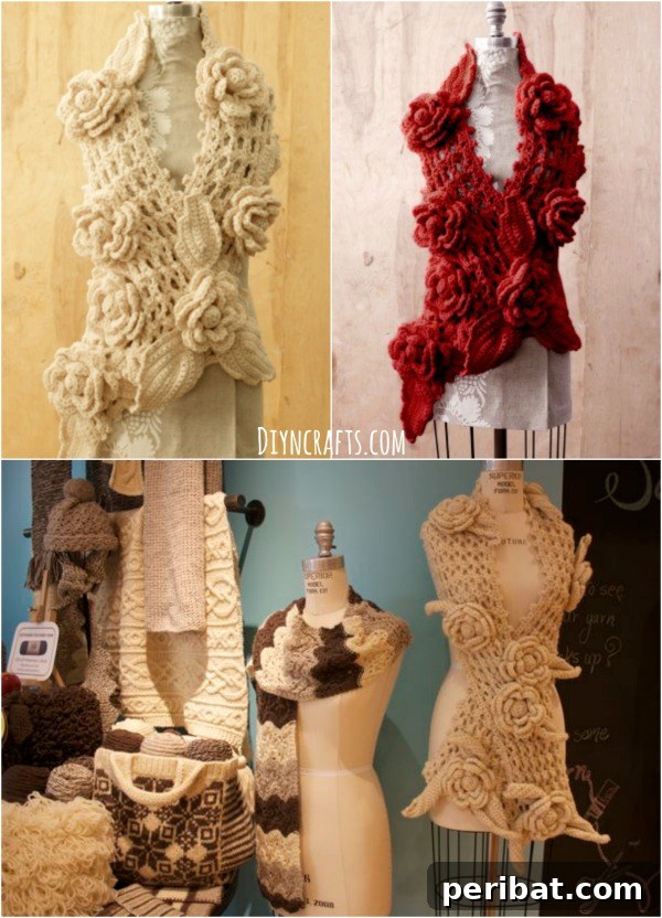 FREE Crochet Pattern: Gorgeous Irish lace Scarf with Roses