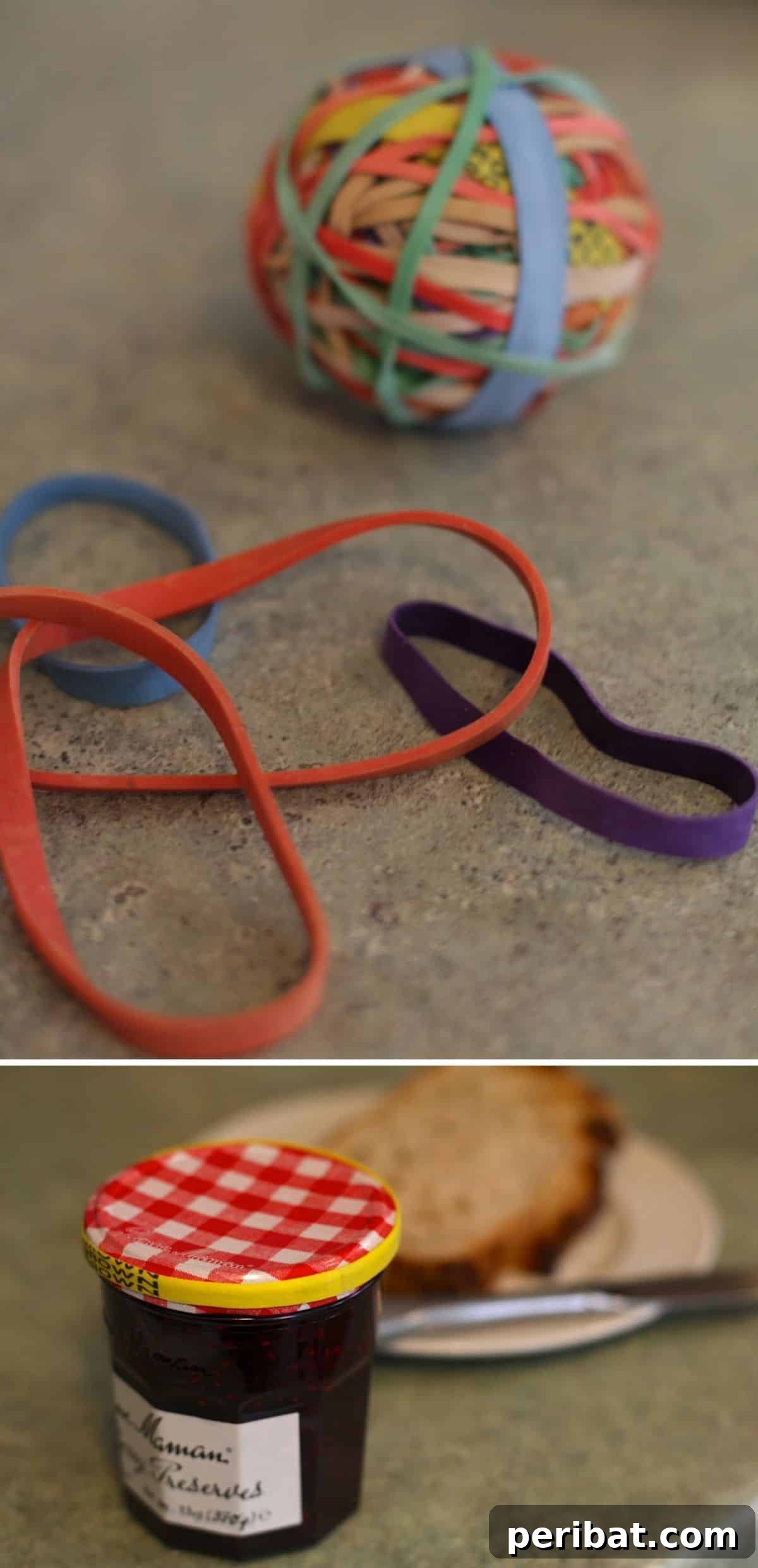 15 Smart Rubber Band Tricks for an Easier Everyday 14 Rubber band wrapped around a jar lid to provide extra grip for opening