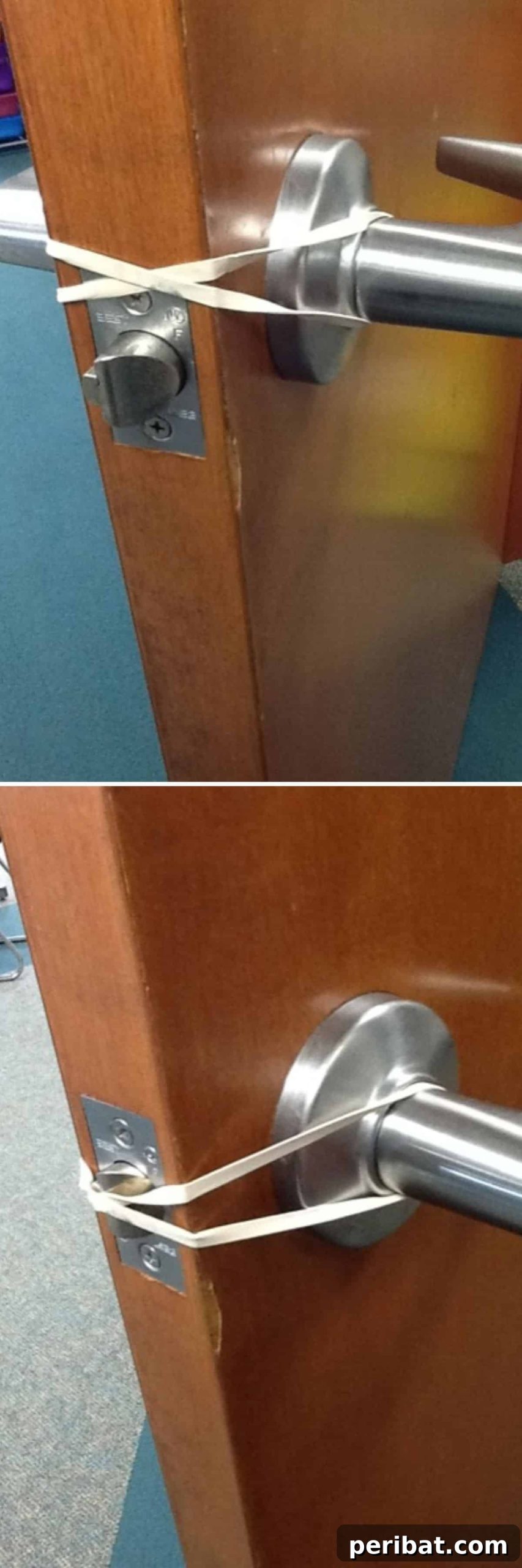 15 Smart Rubber Band Tricks for an Easier Everyday 4 Rubber band wrapped around a door handle to keep the latch open