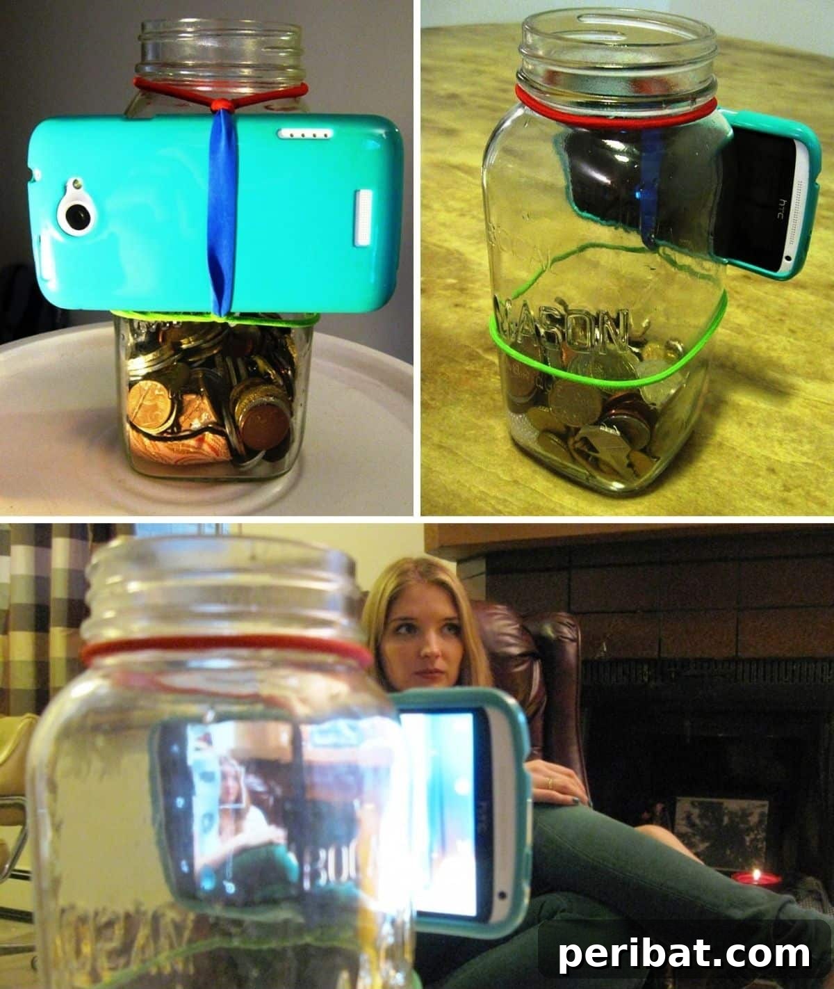 15 Smart Rubber Band Tricks for an Easier Everyday 10 Smartphone secured with rubber bands to a jar, acting as a tripod