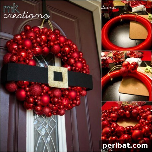 33 Festive Christmas Wreaths: Surprisingly Simple DIY Projects 28 Red Ornament Overload Christmas Wreath with Santa Belt