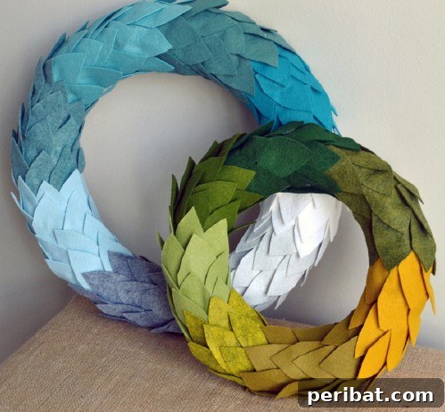 33 Festive Christmas Wreaths: Surprisingly Simple DIY Projects 7 Ombre Felt Christmas Wreath DIY
