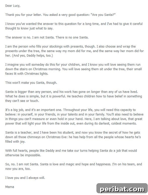 Martha Brockenbrough's heartfelt letter explaining Santa to her daughter, illustrating a gentle transition to understanding the spirit of Christmas.
