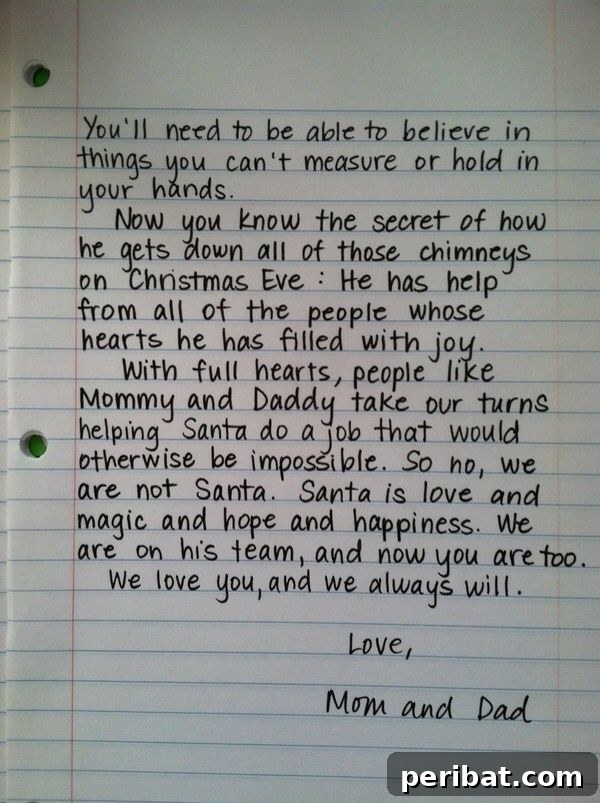 Another example of a thoughtful letter explaining Santa, highlighting the joy of selfless giving.