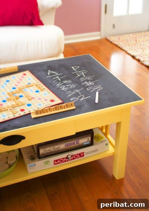 Chalkboard game table.