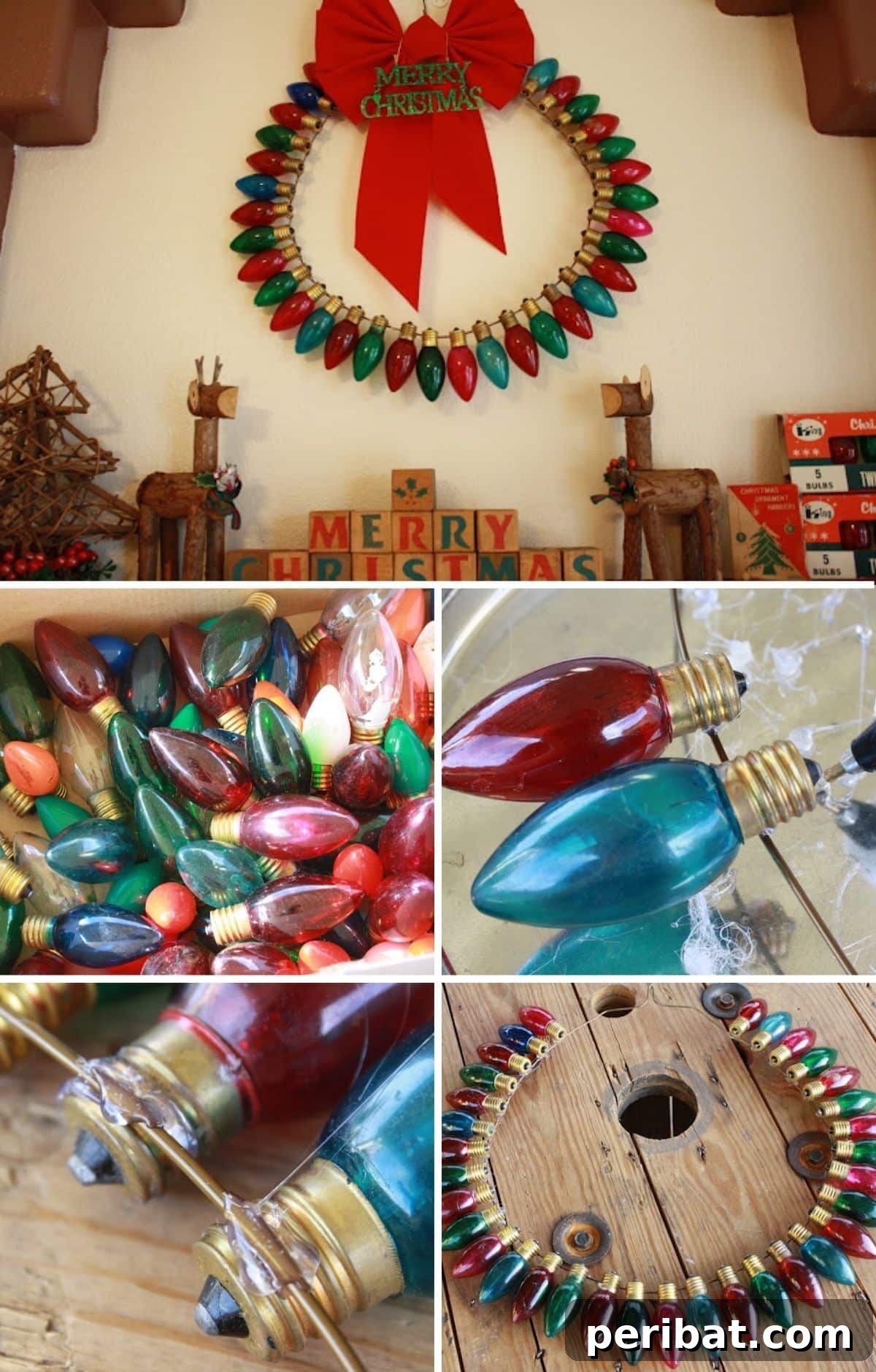 Colorful Wreath light bulb ornament