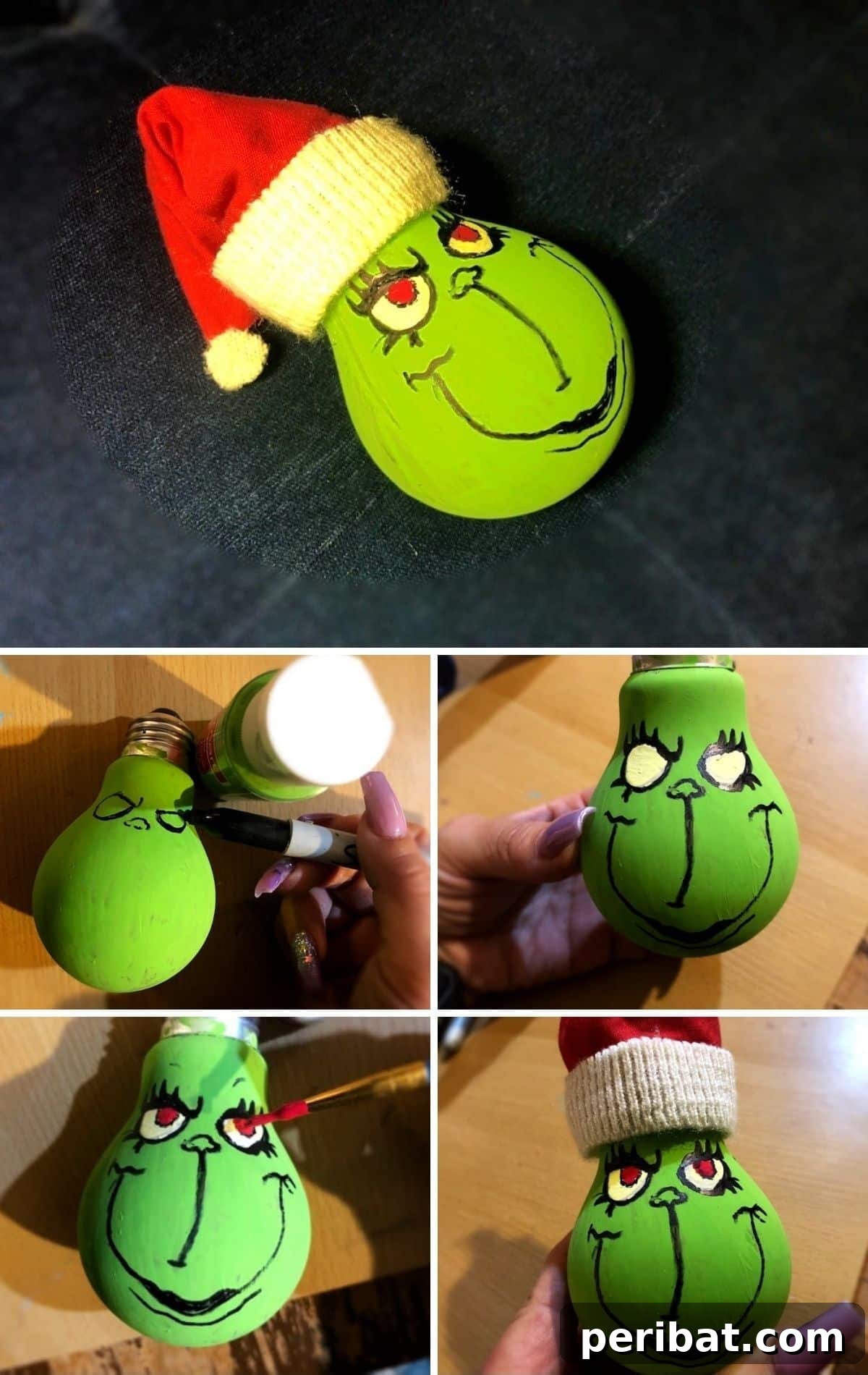 Mean Grinch light bulb ornament