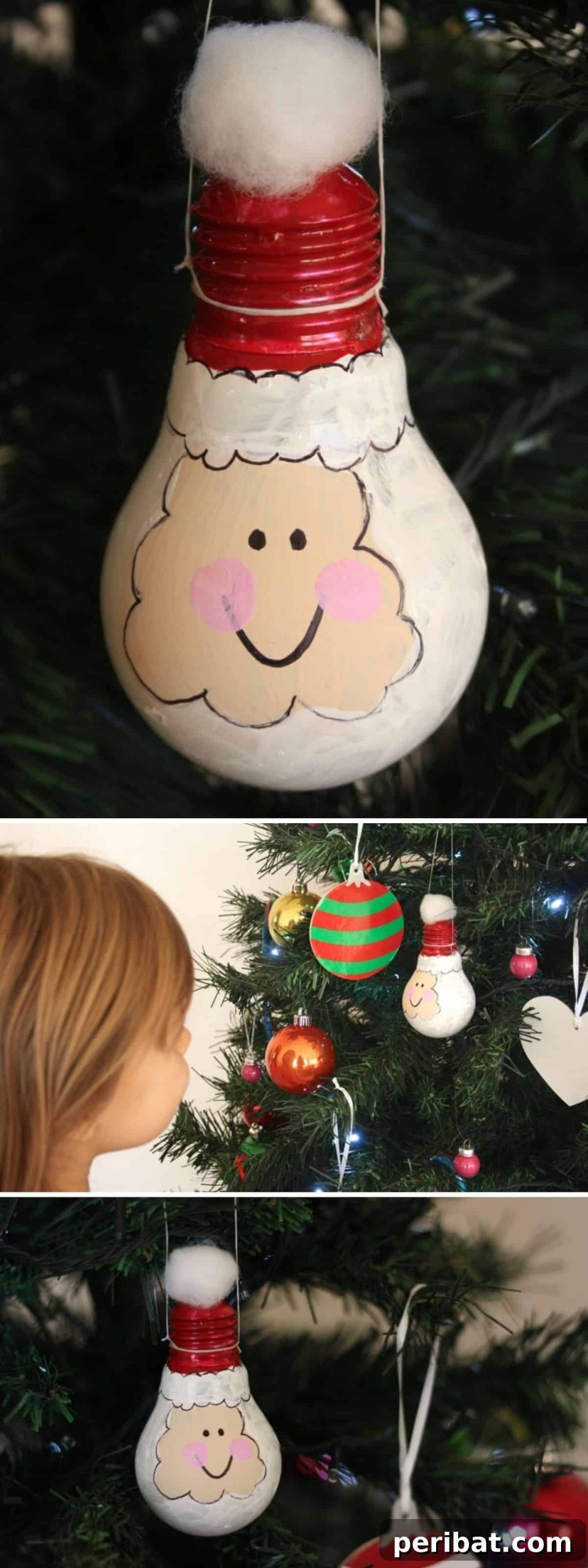 Jolly Santa light bulb ornament