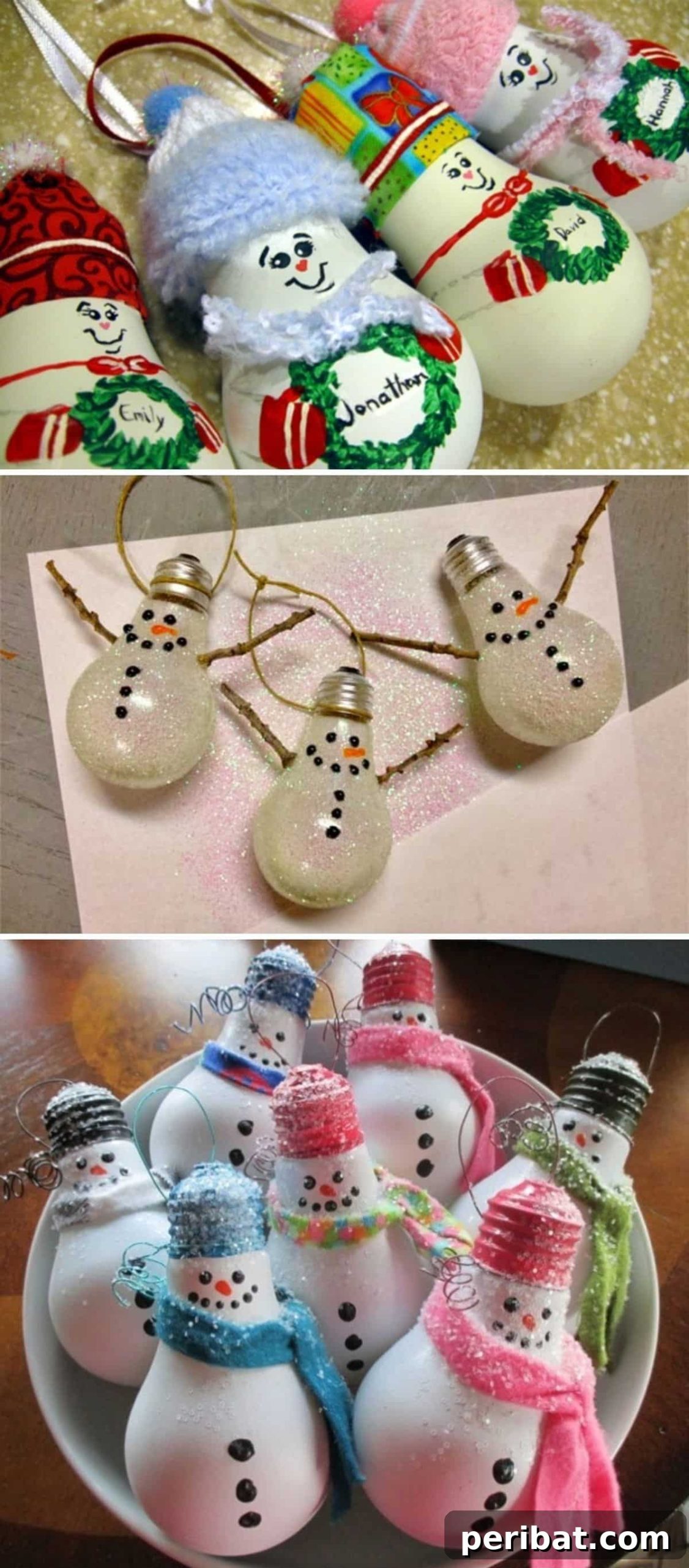 Snowman light bulb ornaments