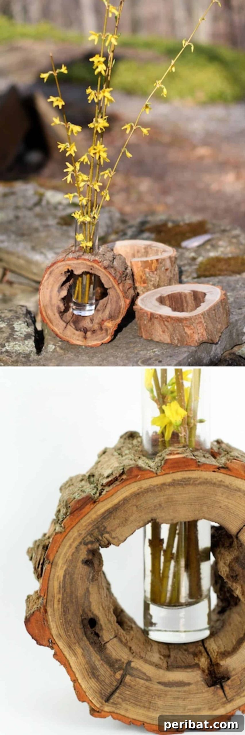 Woodland Wonders: DIY Log Crafts for a Nature-Inspired Interior 12 Log Slice Vase