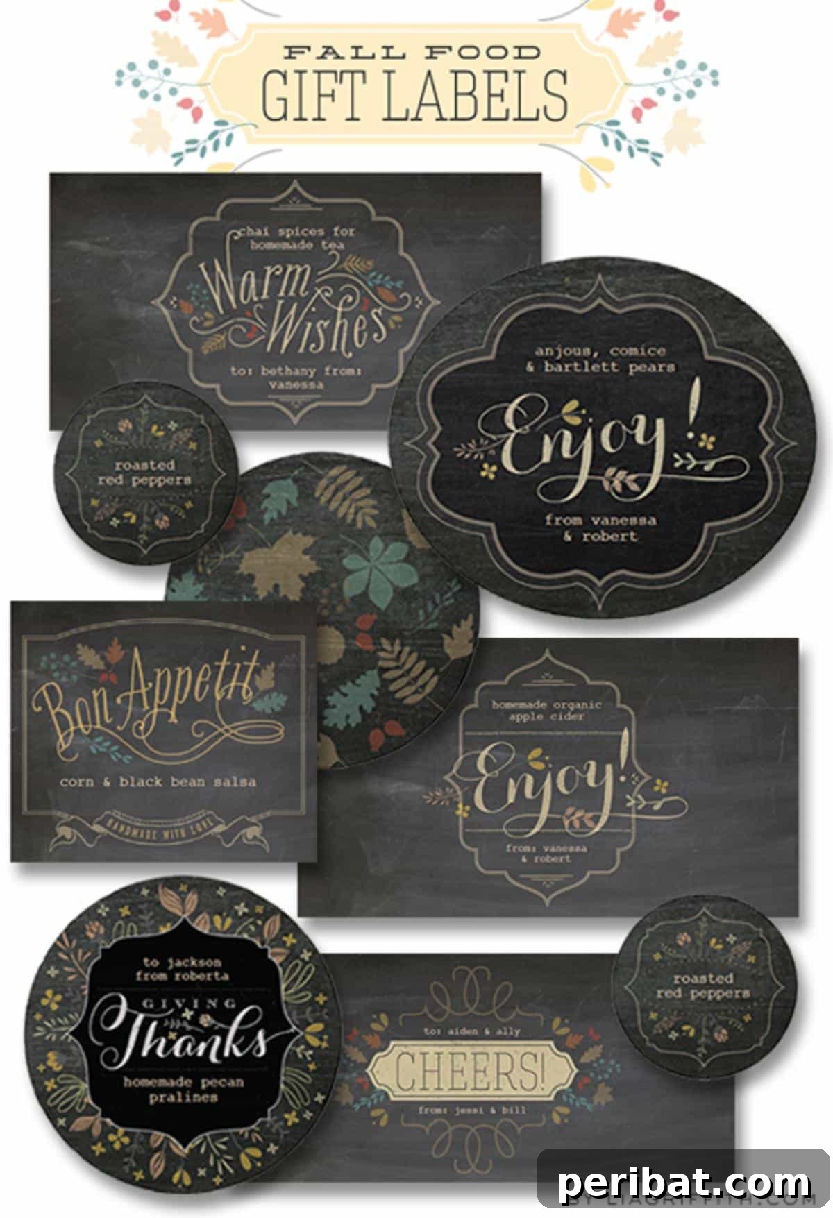 A collection of homemade culinary gifts, beautifully presented with customized printable food labels designed for a personalized and professional touch.