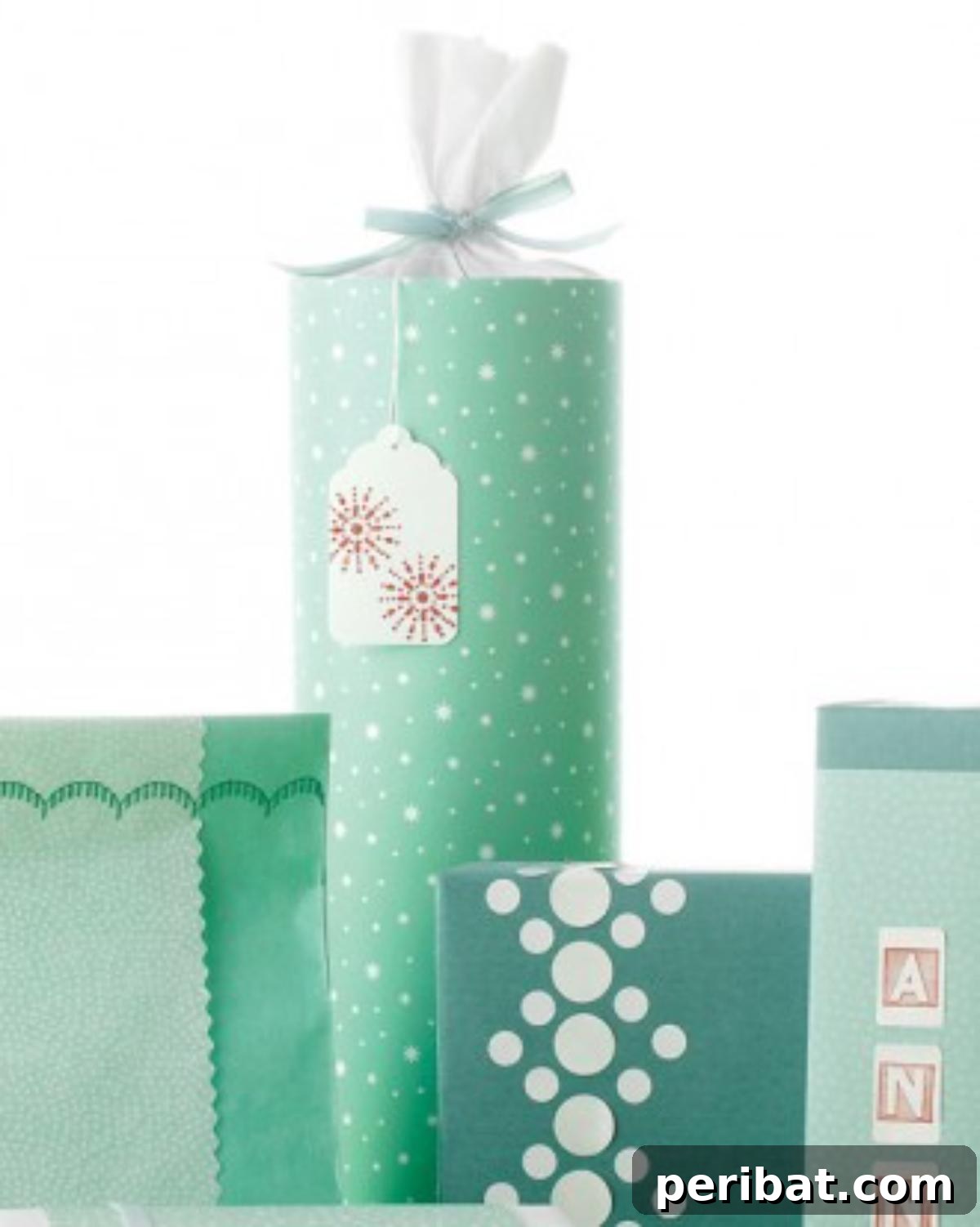 A bottle elegantly wrapped in soft tissue paper and tied with a festive ribbon, presenting a neat, charming, and refined gift.