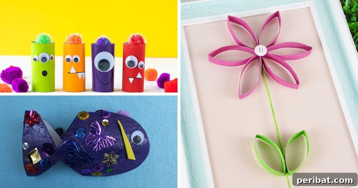 Creative Cardboard Roll Projects Kids Will Adore 2 Toilet Paper Roll Craft Collage - A vibrant collection of upcycled crafts for imaginative play and home decoration.